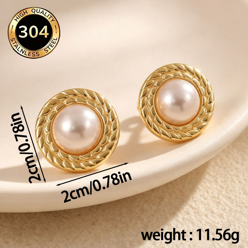 Round Hypoallergenic Earrings In 304 Stainless Steel With 18K Real Gold PVD Coated Plating, 0.03µm Thickness, Unisex Design