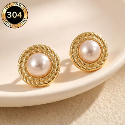 Round Hypoallergenic Earrings In 304 Stainless Steel With 18K Real Gold PVD Coated Plating, 0.03µm Thickness, Unisex Design