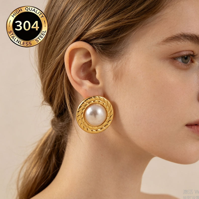 Round Hypoallergenic Earrings In 304 Stainless Steel With 18K Real Gold PVD Coated Plating, 0.03µm Thickness, Unisex Design