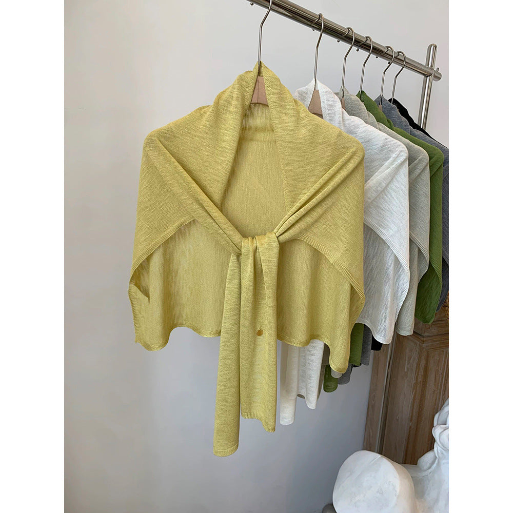 Solid Color Knit Shawl For Women In Coffer, Lightweight Summer Accessory