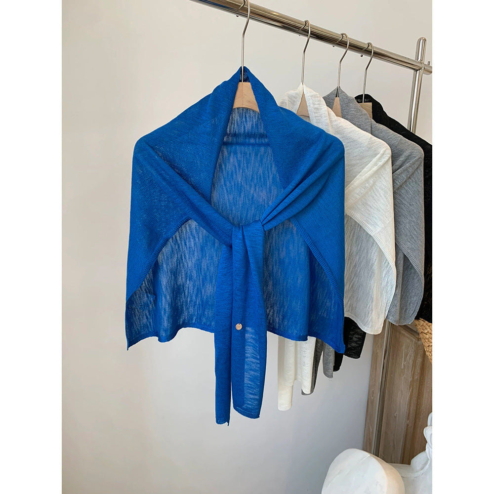 Solid Color Knit Shawl For Women In Coffer, Lightweight Summer Accessory