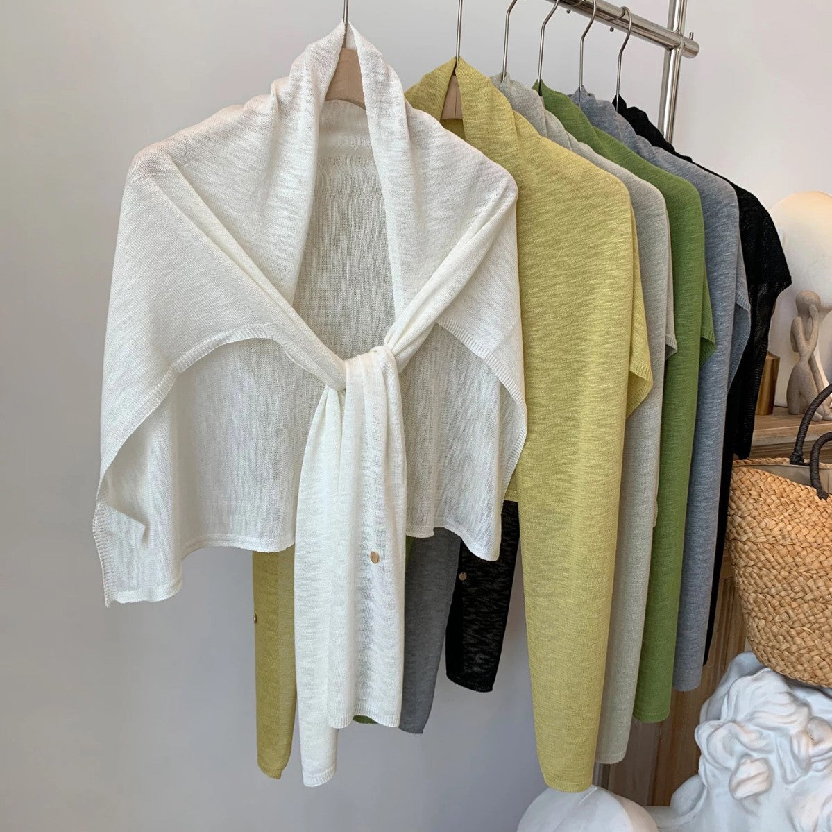 Solid Color Knit Shawl For Women In Coffer, Lightweight Summer Accessory