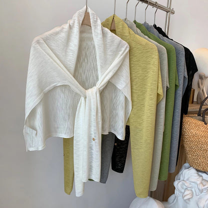 Solid Color Knit Shawl For Women In Coffer, Lightweight Summer Accessory