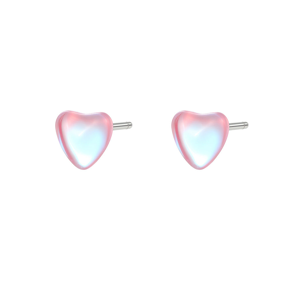Heart Shape Stud Earrings For Women In Natural Pink Featuring S999 Silver And Platinum Plated With Sweet Style