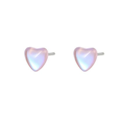 Heart Shape Stud Earrings For Women In Natural Pink Featuring S999 Silver And Platinum Plated With Sweet Style