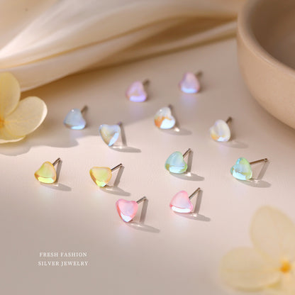 Heart Shape Stud Earrings For Women In Natural Pink Featuring S999 Silver And Platinum Plated With Sweet Style