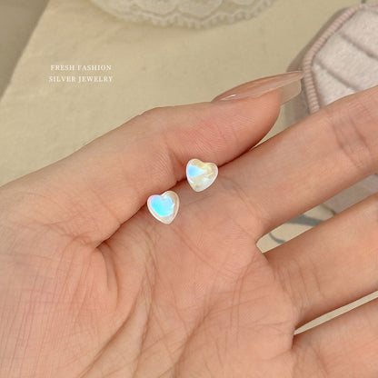 Heart Shape Stud Earrings For Women In Natural Pink Featuring S999 Silver And Platinum Plated With Sweet Style