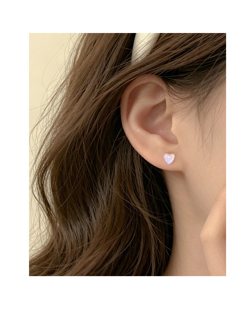 Heart Shape Stud Earrings For Women In Natural Pink Featuring S999 Silver And Platinum Plated With Sweet Style