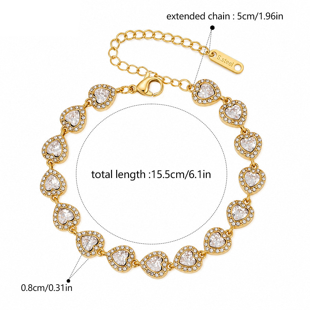 Heart Shape Bracelets For Women With Titanium Steel Chain And Zircon Inlay In Stainless Steel