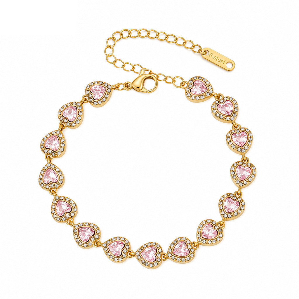 Heart Shape Bracelets For Women With Titanium Steel Chain And Zircon Inlay In Stainless Steel