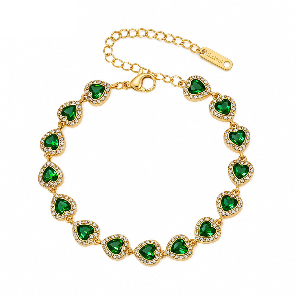 Heart Shape Bracelets For Women With Titanium Steel Chain And Zircon Inlay In Stainless Steel