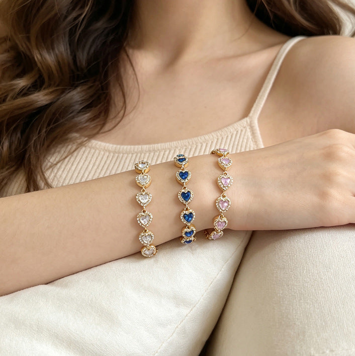 Heart Shape Bracelets For Women With Titanium Steel Chain And Zircon Inlay In Stainless Steel