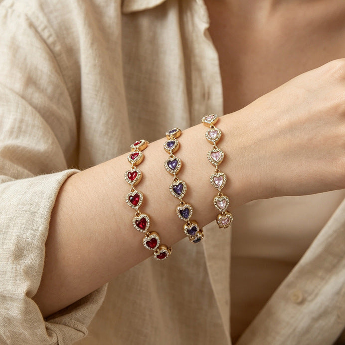 Heart Shape Bracelets For Women With Titanium Steel Chain And Zircon Inlay In Stainless Steel