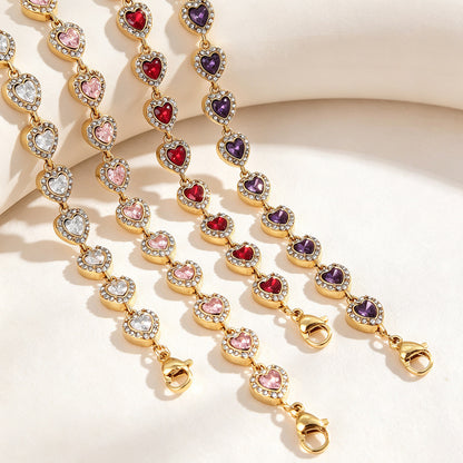 Heart Shape Bracelets For Women With Titanium Steel Chain And Zircon Inlay In Stainless Steel
