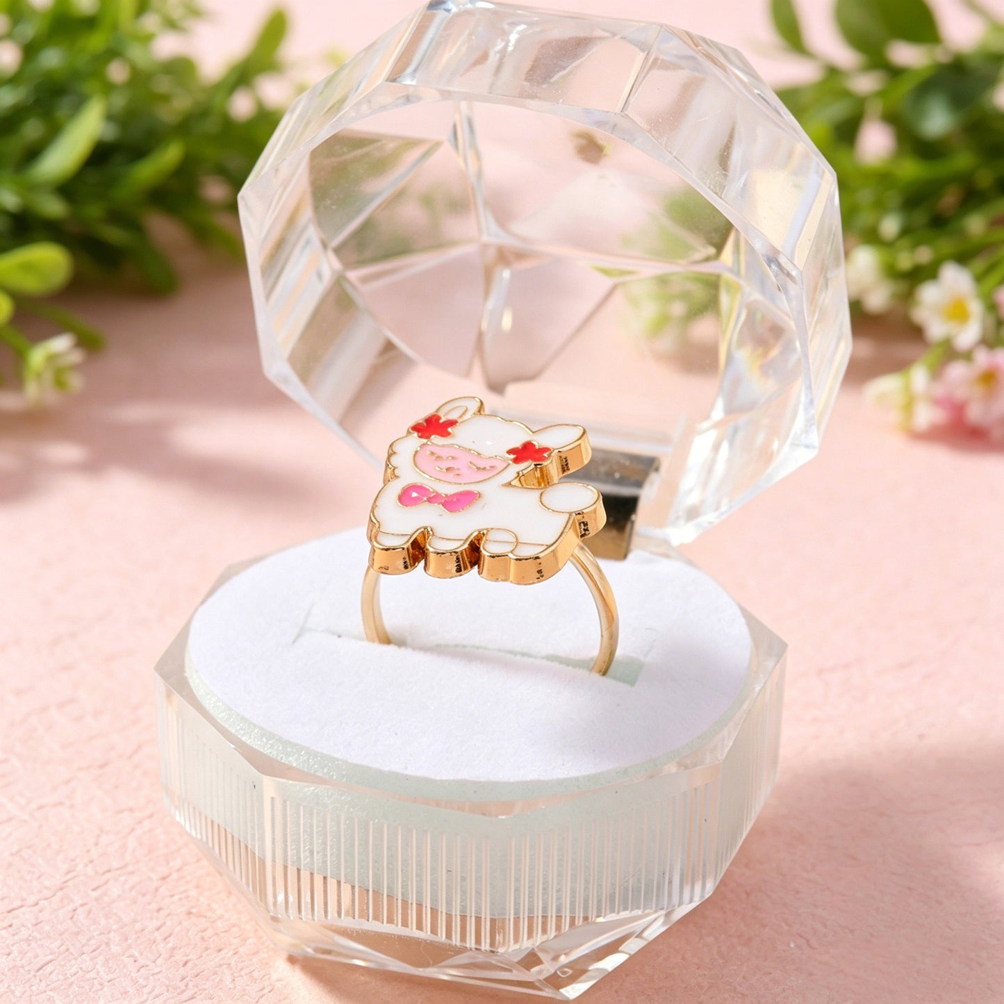 Sweet Sheep Open Ring For Kids In Gold Alloy With Electroplated Finish