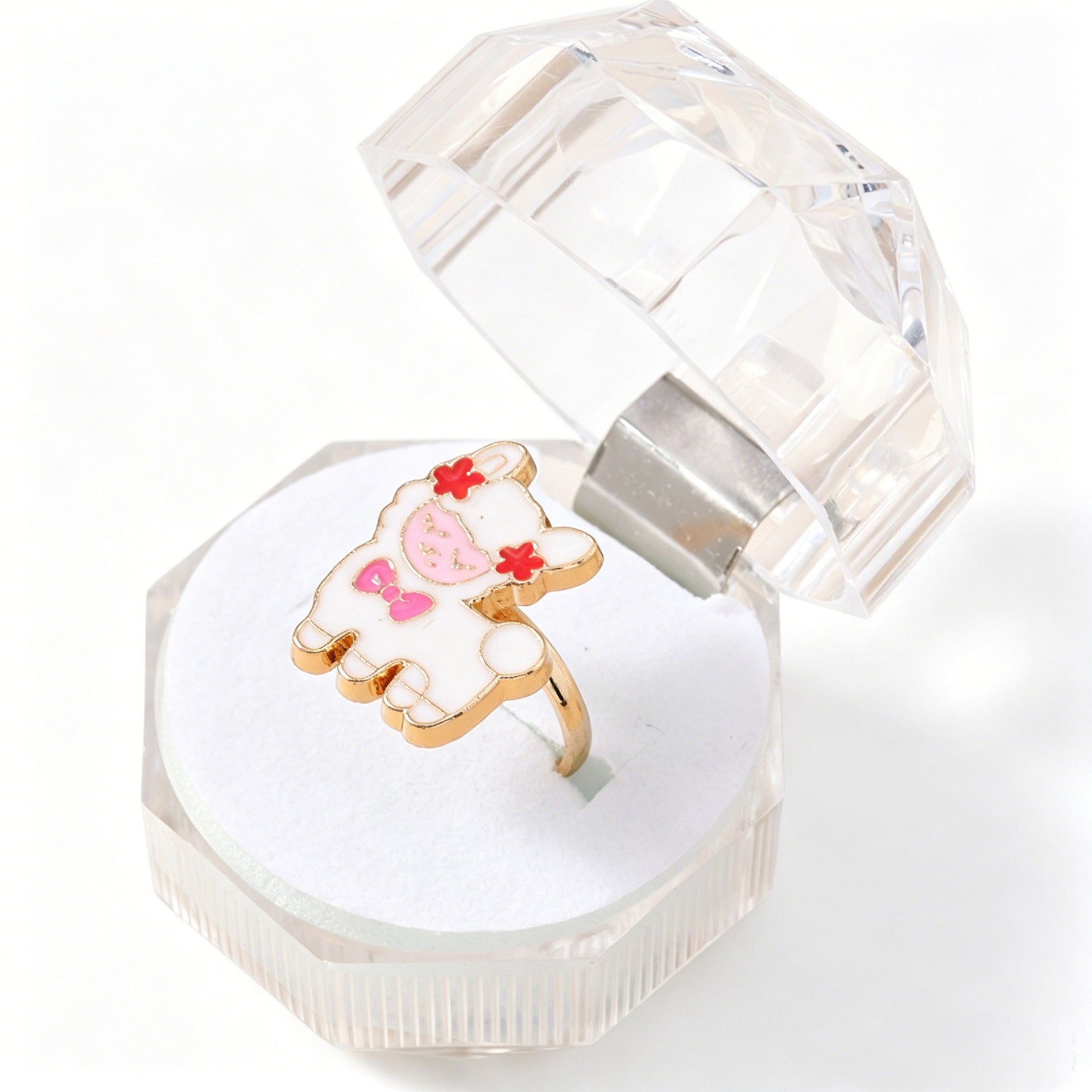 Sweet Sheep Open Ring For Kids In Gold Alloy With Electroplated Finish