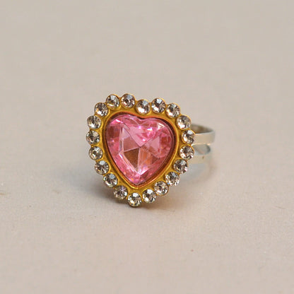 Sweet Handmade Heart Shape Adjustable Ring For Women In Purple Alloy With Rhinestones, 1 PCS Package