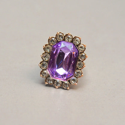 Sweet Handmade Heart Shape Adjustable Ring For Women In Purple Alloy With Rhinestones, 1 PCS Package