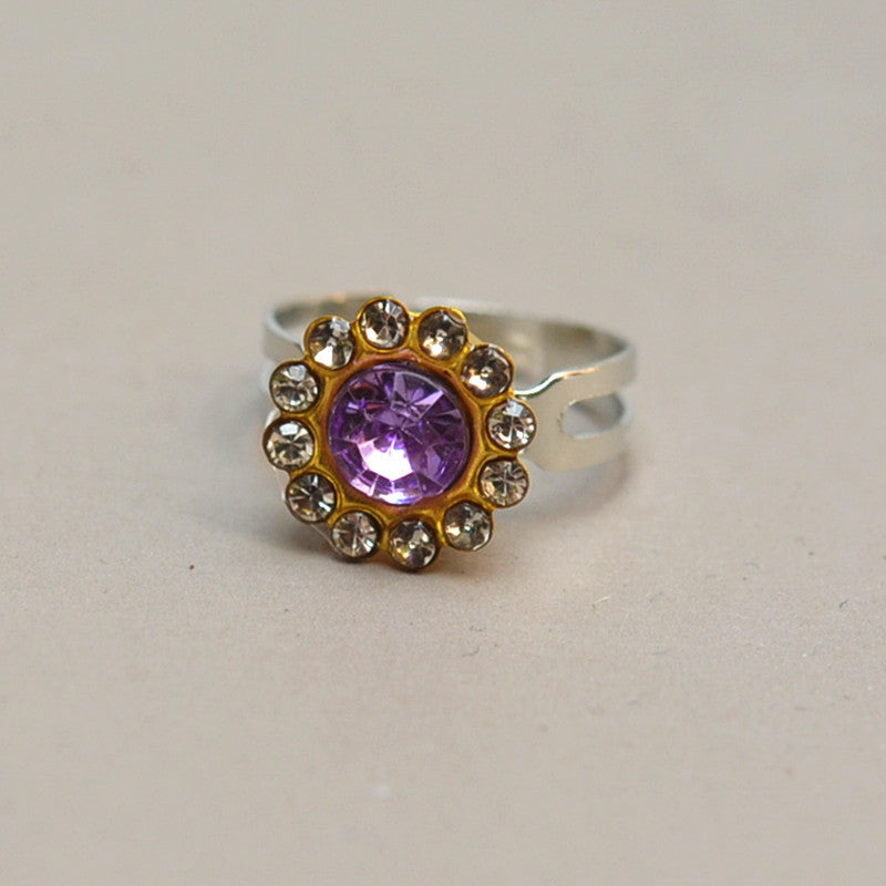 Sweet Handmade Heart Shape Adjustable Ring For Women In Purple Alloy With Rhinestones, 1 PCS Package
