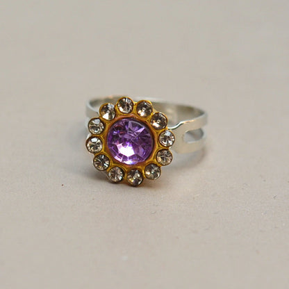 Sweet Handmade Heart Shape Adjustable Ring For Women In Purple Alloy With Rhinestones, 1 PCS Package