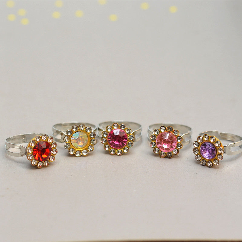 Sweet Handmade Heart Shape Adjustable Ring For Women In Purple Alloy With Rhinestones, 1 PCS Package