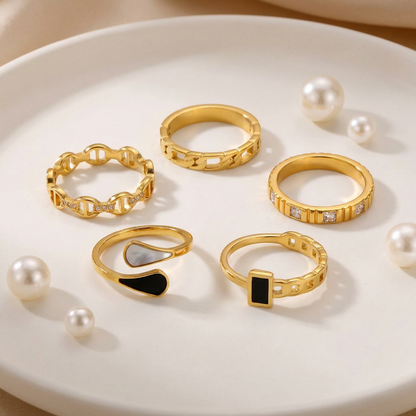 Geometric Electroplated Rings For Women In 304 Stainless Steel With 18K Real Gold PVD Coating And Shell Inlay