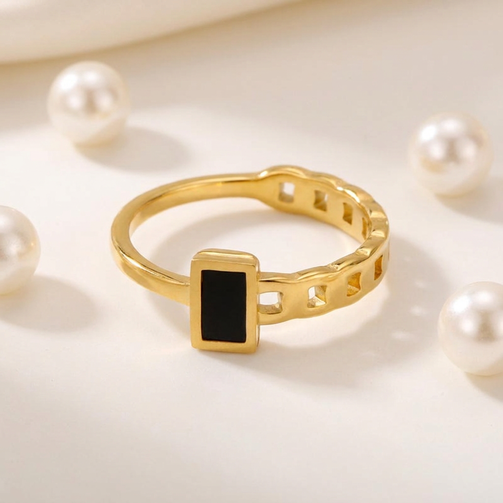 Geometric Electroplated Rings For Women In 304 Stainless Steel With 18K Real Gold PVD Coating And Shell Inlay