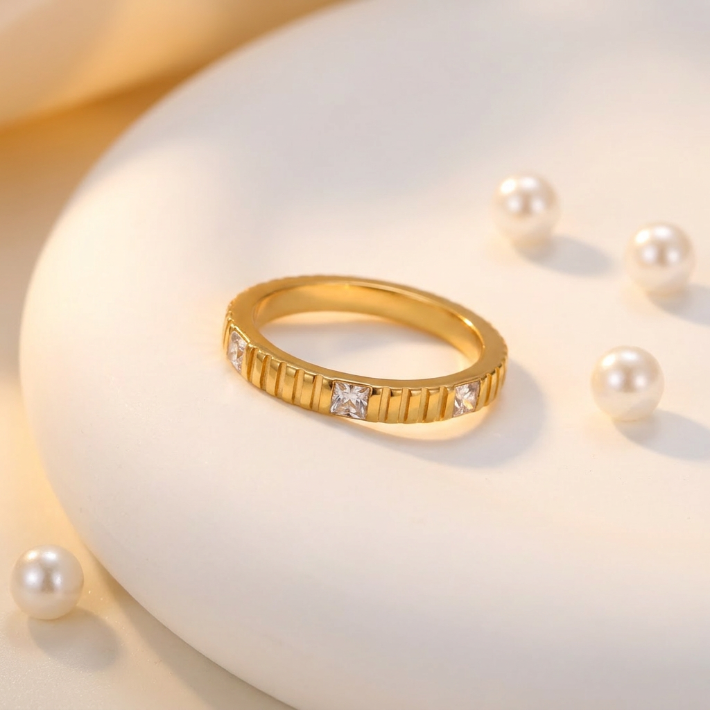 Geometric Electroplated Rings For Women In 304 Stainless Steel With 18K Real Gold PVD Coating And Shell Inlay