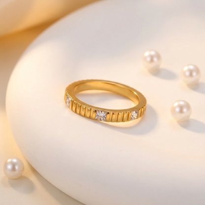 Geometric Electroplated Rings For Women In 304 Stainless Steel With 18K Real Gold PVD Coating And Shell Inlay