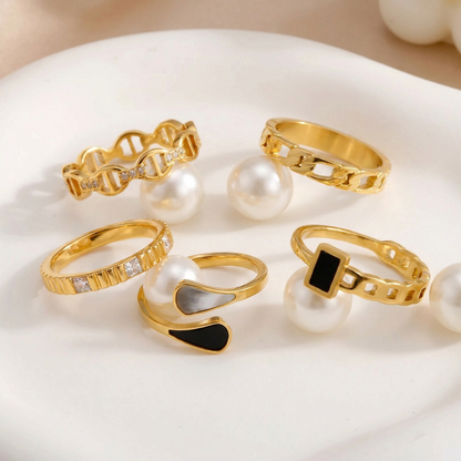 Geometric Electroplated Rings For Women In 304 Stainless Steel With 18K Real Gold PVD Coating And Shell Inlay