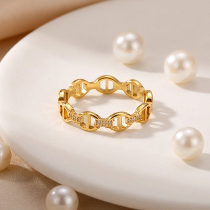 Geometric Electroplated Rings For Women In 304 Stainless Steel With 18K Real Gold PVD Coating And Shell Inlay
