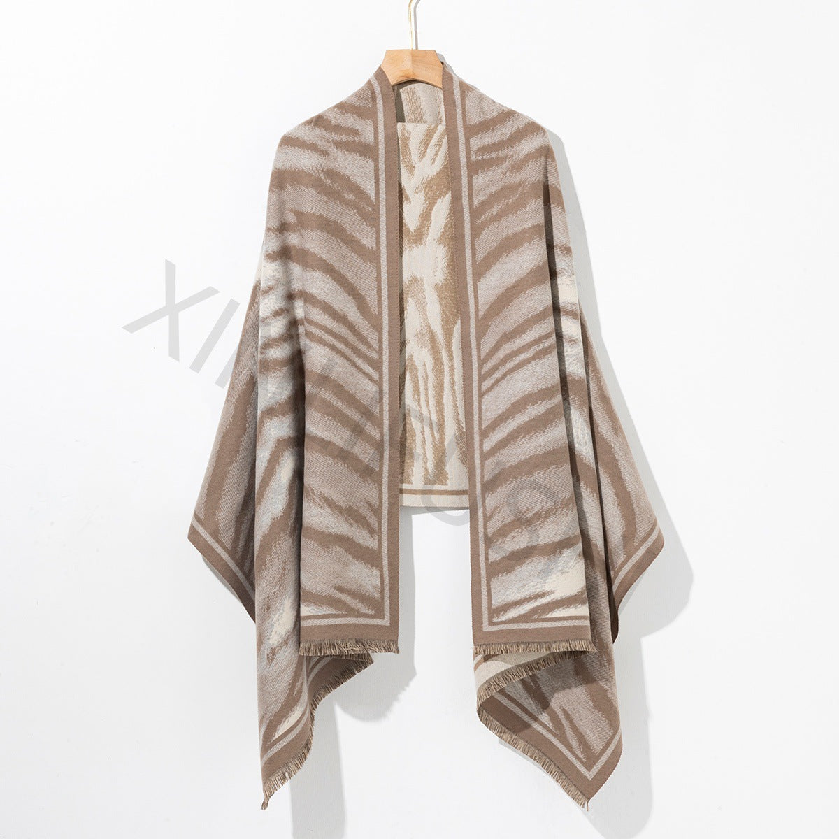 Zebra Pattern Polyester Shawl In Beige, Perfect Winter Scarf For Stylish Warmth