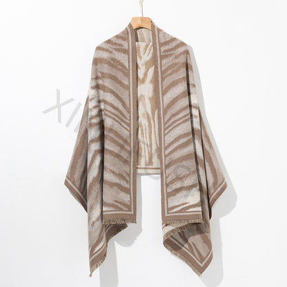 Zebra Pattern Polyester Shawl In Beige, Perfect Winter Scarf For Stylish Warmth