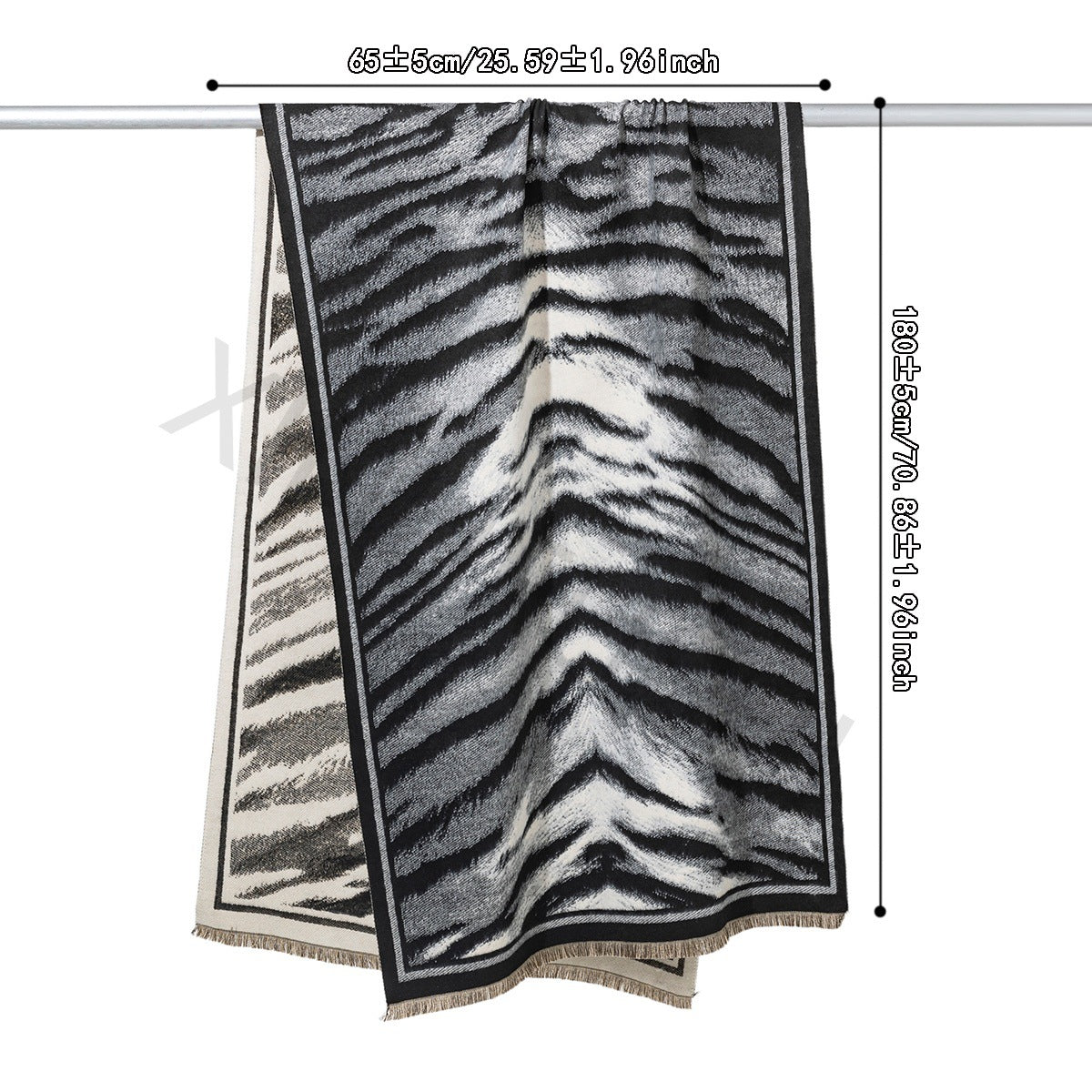 Zebra Pattern Polyester Shawl In Beige, Perfect Winter Scarf For Stylish Warmth