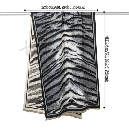 Zebra Pattern Polyester Shawl In Beige, Perfect Winter Scarf For Stylish Warmth
