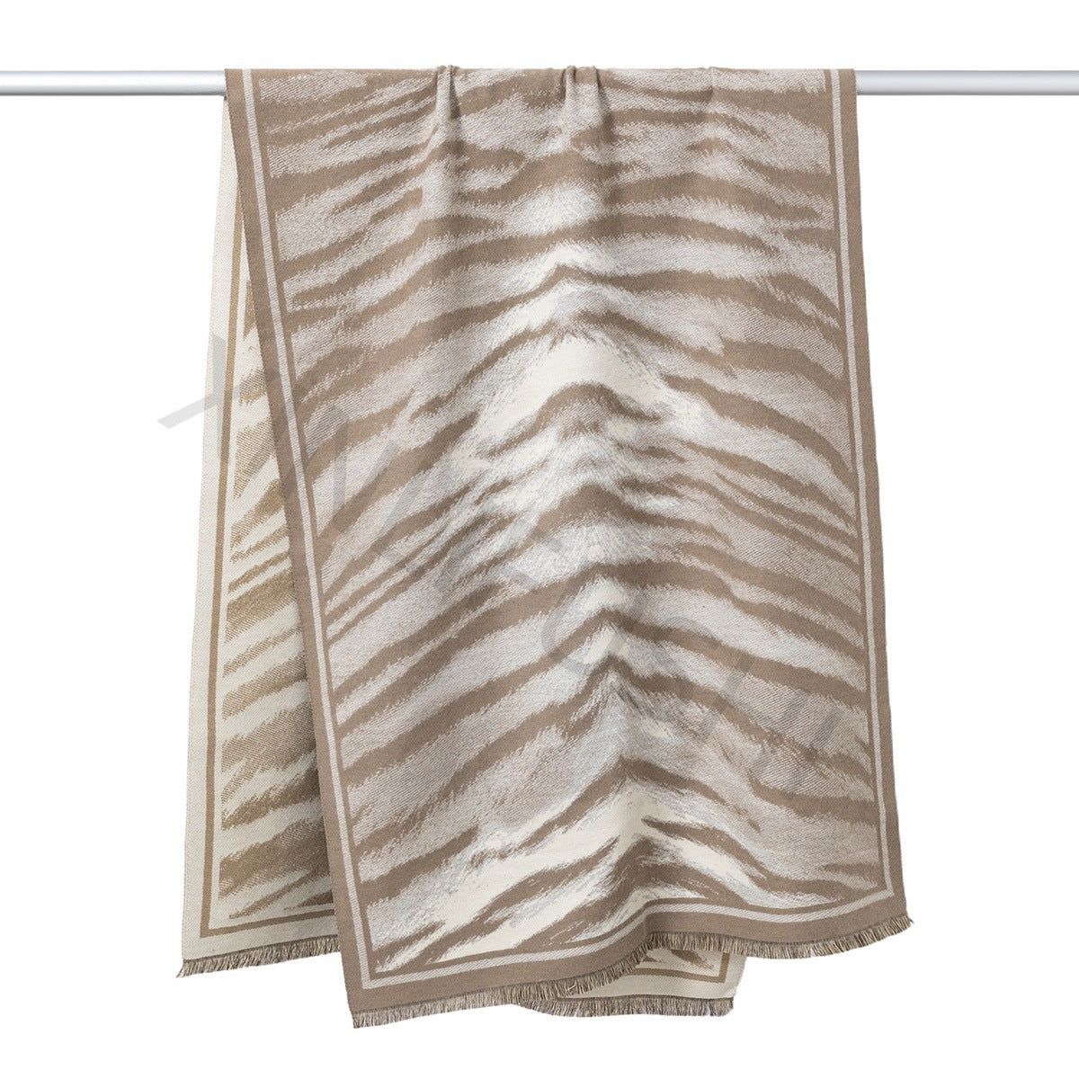 Zebra Pattern Polyester Shawl In Beige, Perfect Winter Scarf For Stylish Warmth