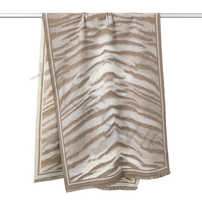 Zebra Pattern Polyester Shawl In Beige, Perfect Winter Scarf For Stylish Warmth