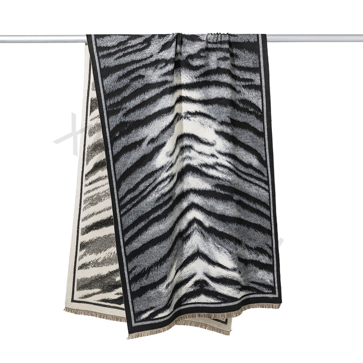 Zebra Pattern Polyester Shawl In Beige, Perfect Winter Scarf For Stylish Warmth