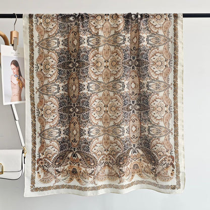 Cashew Nuts Silk Scarf In Dark Blue, Made Of Cotton And Linen, Perfect For Spring