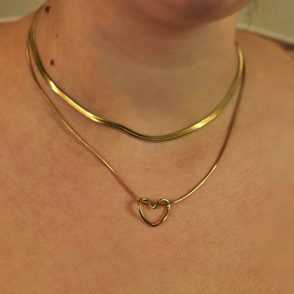 Heart Shape Necklace For Adults With 304 Stainless Steel Snake Chain, PVD Coated And 18K Gold Plated