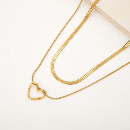 Heart Shape Necklace For Adults With 304 Stainless Steel Snake Chain, PVD Coated And 18K Gold Plated