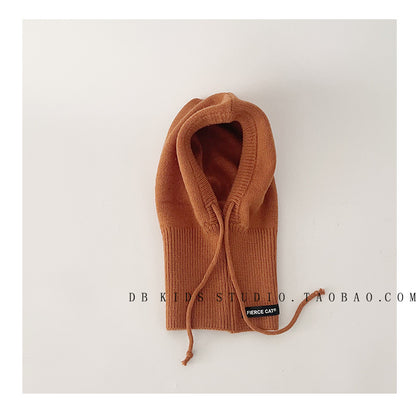 Unisex Cartoon Style Solid Color Balaclava With Ear Wrap Brim, Warm Knit Material Adult Hat