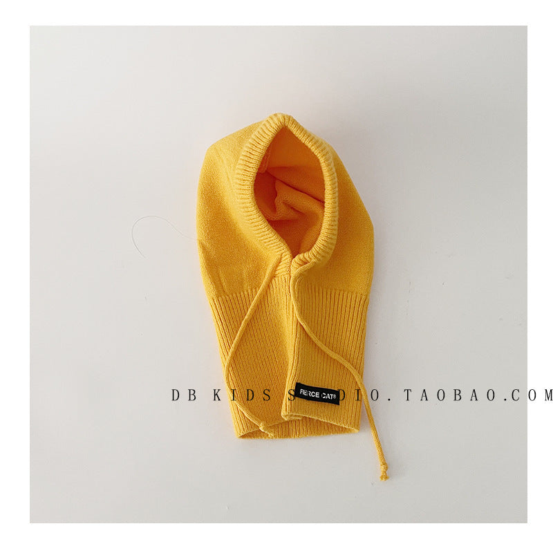 Unisex Cartoon Style Solid Color Balaclava With Ear Wrap Brim, Warm Knit Material Adult Hat