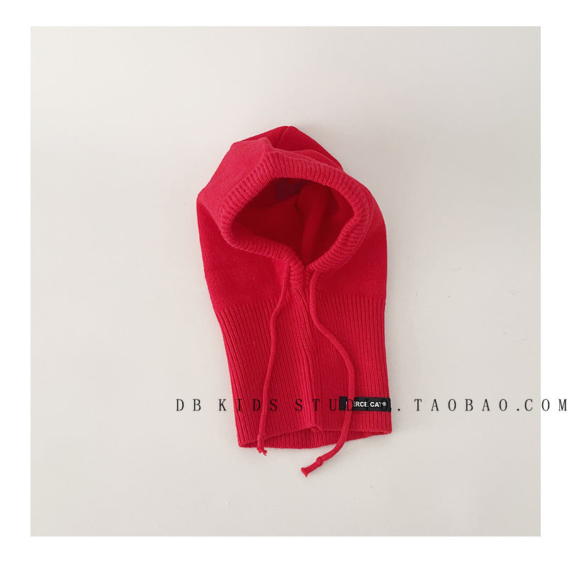 Unisex Cartoon Style Solid Color Balaclava With Ear Wrap Brim, Warm Knit Material Adult Hat