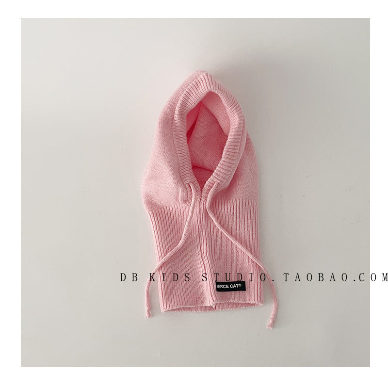 Unisex Cartoon Style Solid Color Balaclava With Ear Wrap Brim, Warm Knit Material Adult Hat