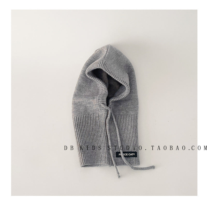 Unisex Cartoon Style Solid Color Balaclava With Ear Wrap Brim, Warm Knit Material Adult Hat