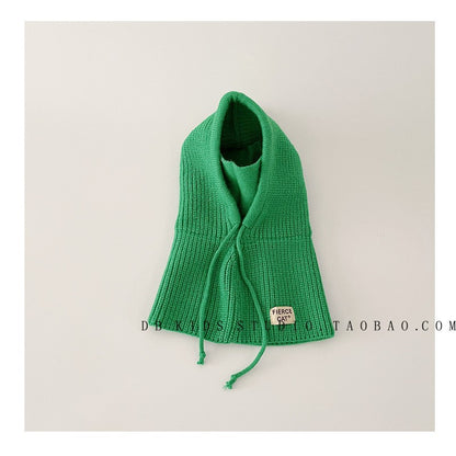 Unisex Cartoon Style Solid Color Balaclava With Ear Wrap Brim, Warm Knit Material Adult Hat