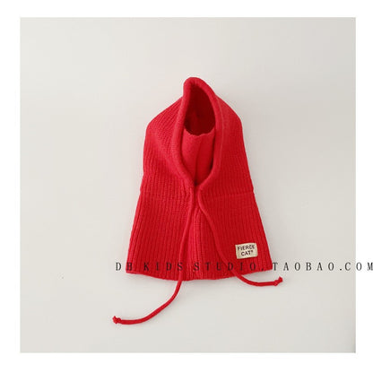 Unisex Cartoon Style Solid Color Balaclava With Ear Wrap Brim, Warm Knit Material Adult Hat