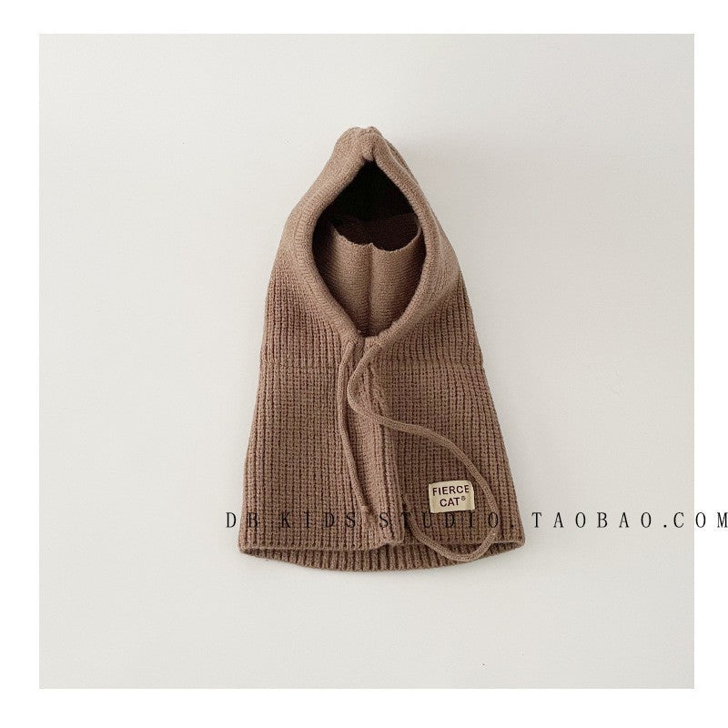 Unisex Cartoon Style Solid Color Balaclava With Ear Wrap Brim, Warm Knit Material Adult Hat