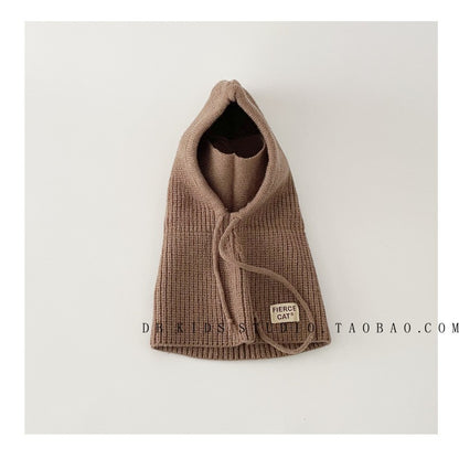 Unisex Cartoon Style Solid Color Balaclava With Ear Wrap Brim, Warm Knit Material Adult Hat